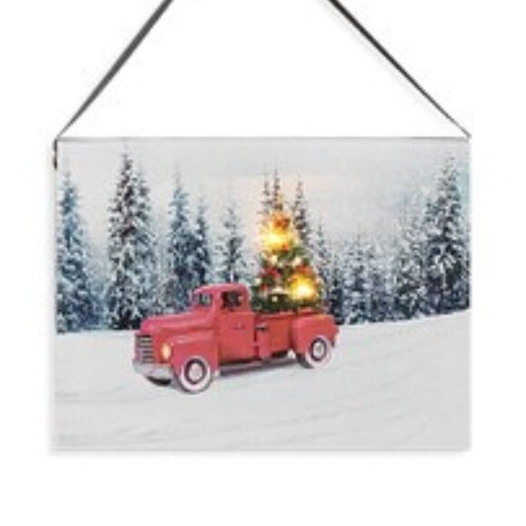 Lighted Canvas with Red Truck and lighted Christmas tree 5x7 - Picture 1 of 1